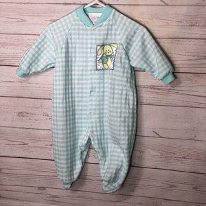 Little Goose Infant Size 0-13 lbs Green Check Footed One-Piece Romper PJ Bunny